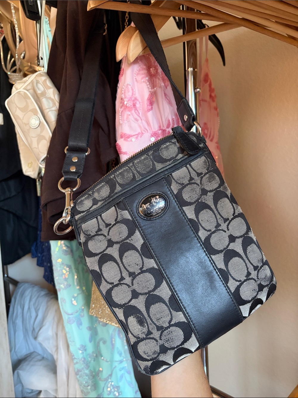 Coach Black and Gray Signature Crossbody Bag